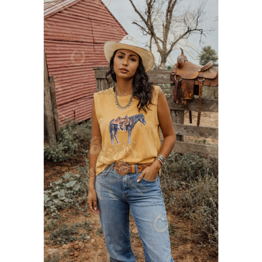Blackjack| Western Graphic Muscle Tank (Faded Mustard)