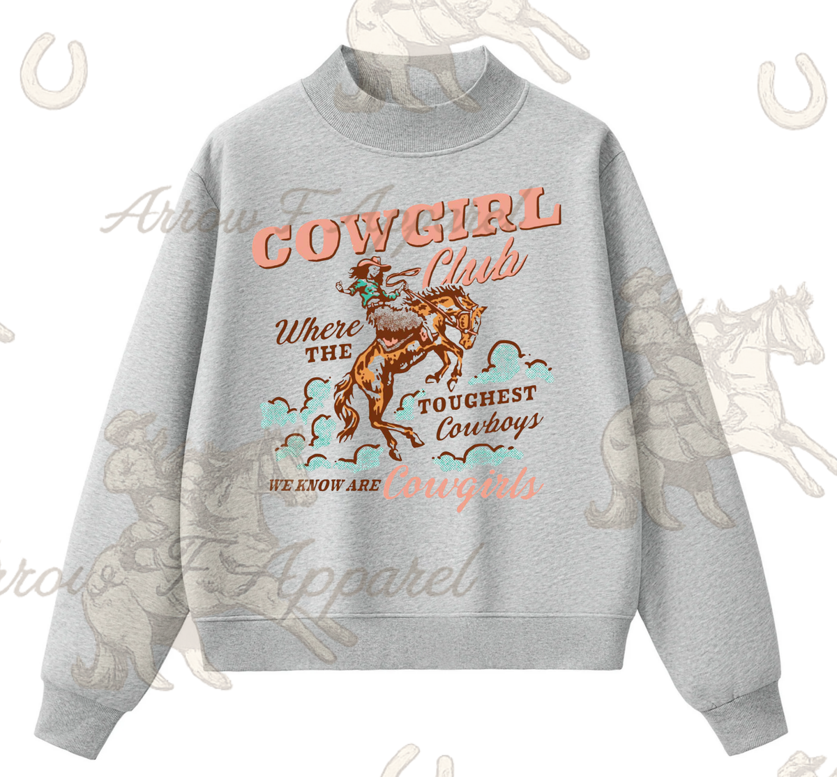Cowgirl Club Mock Neck Sweatshirt(Heather Grey)