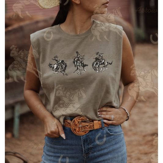 Little Buckeroos| Western Graphic Muscle Tank (Faded Brown)