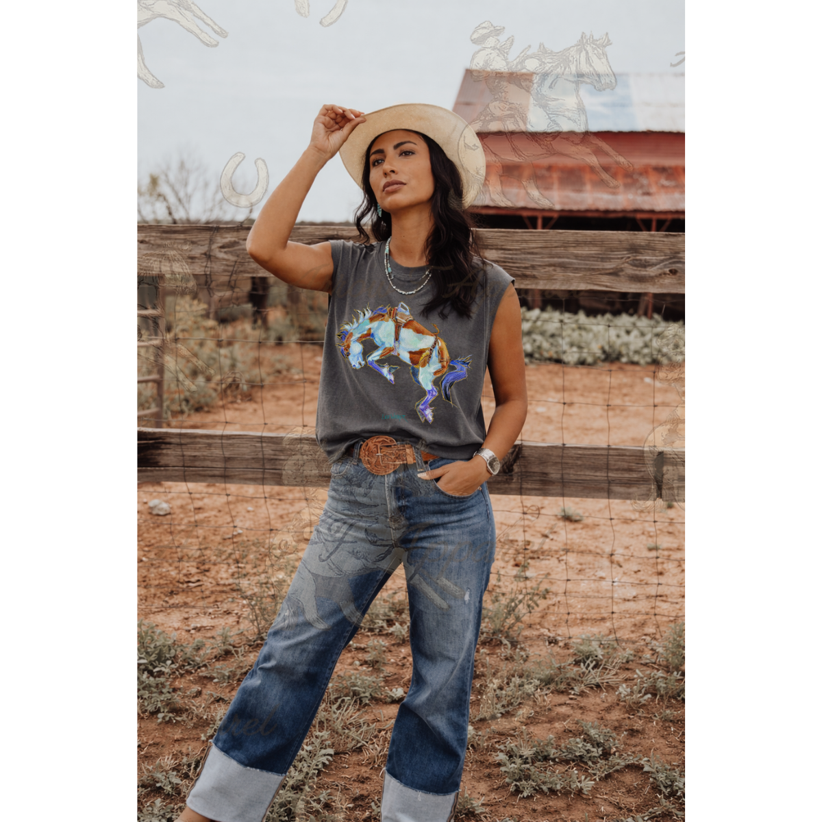 Painted Havoc| Western Graphic Muscle Tank (Faded Black)