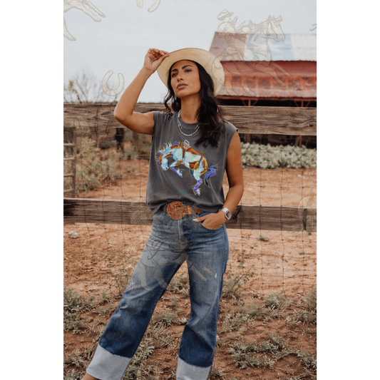 Painted Havoc| Western Graphic Muscle Tank (Faded Black)