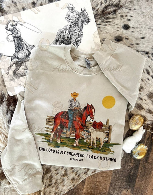 The Lord is my Shepherd| Western Graphic Tee or Sweatshirt (Sand)
