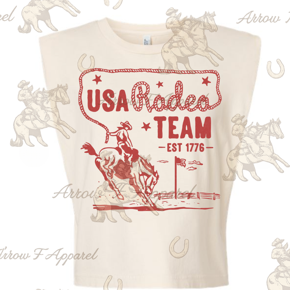 USA Rodeo Team Red | Western Graphic Muscle Tank (Faded Cream)