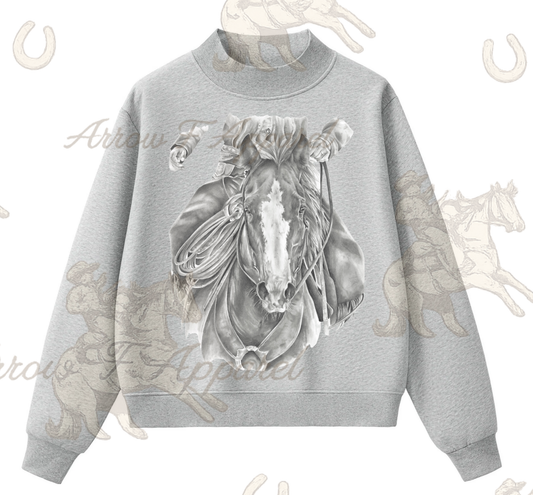 Head On Horse Mock Neck Sweatshirt(Heather Grey)