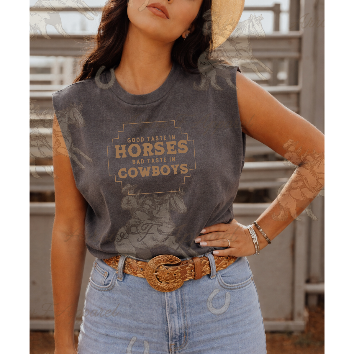 Good Taste in Horses| Western Graphic Muscle Tank (Faded Black)