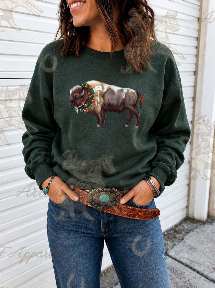Bison Christmas Sweatshirt or Tee(Forest Green)