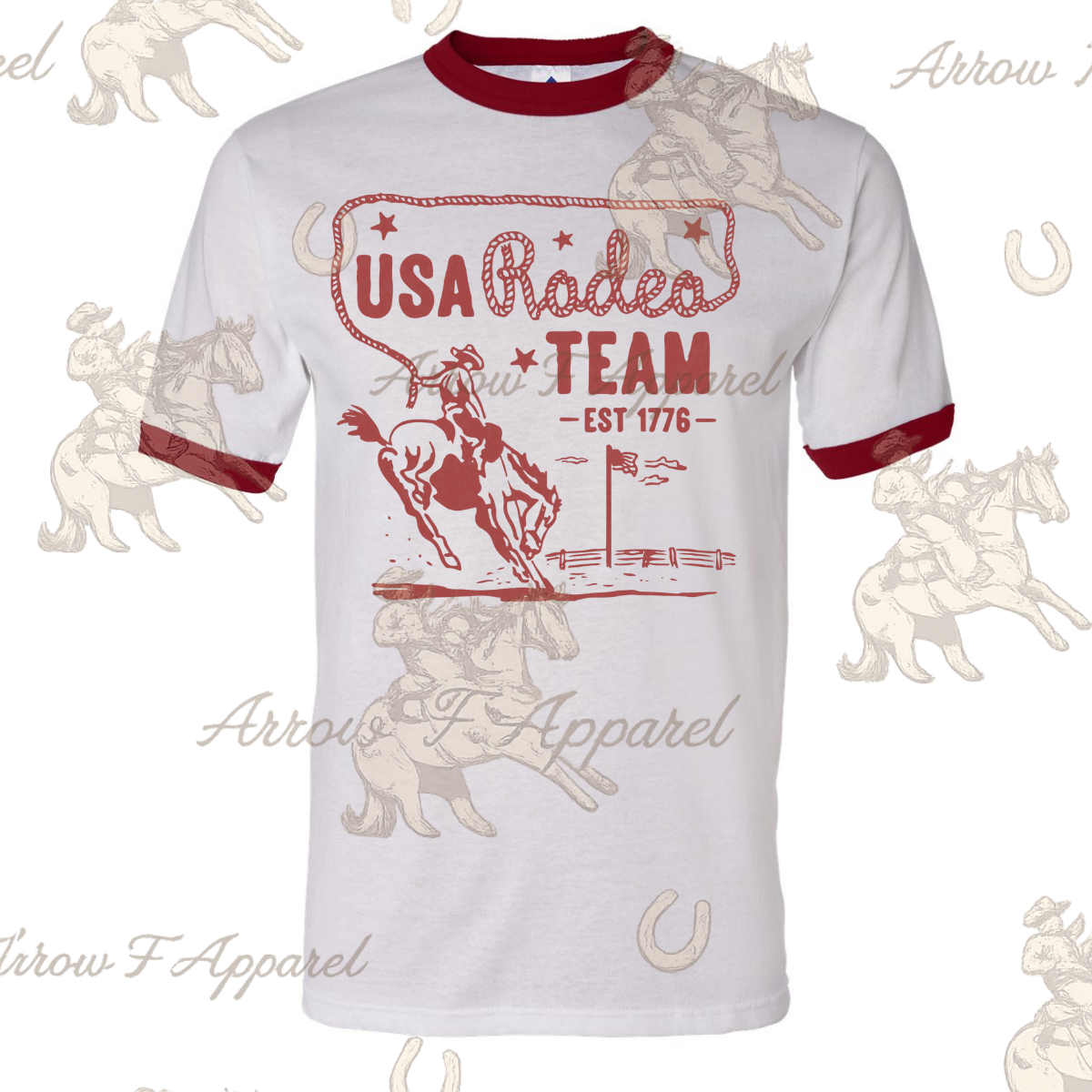USA Rodeo Team| Western Graphic Ringer Tee (Red)