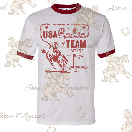 USA Rodeo Team| Western Graphic Ringer Tee (Red)