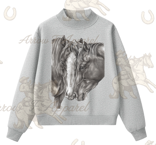 Nuzzled Horses  Mock Neck Sweatshirt(Heather Grey)