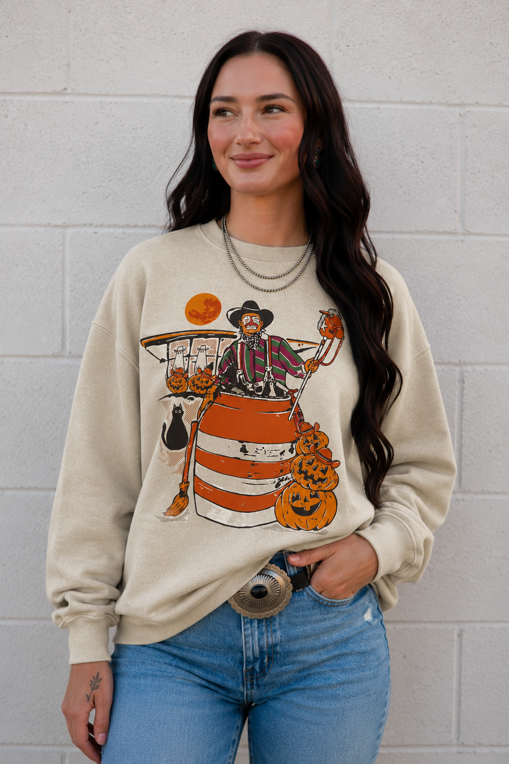 Halloween Rodeo Clown Sweatshirt- Sand