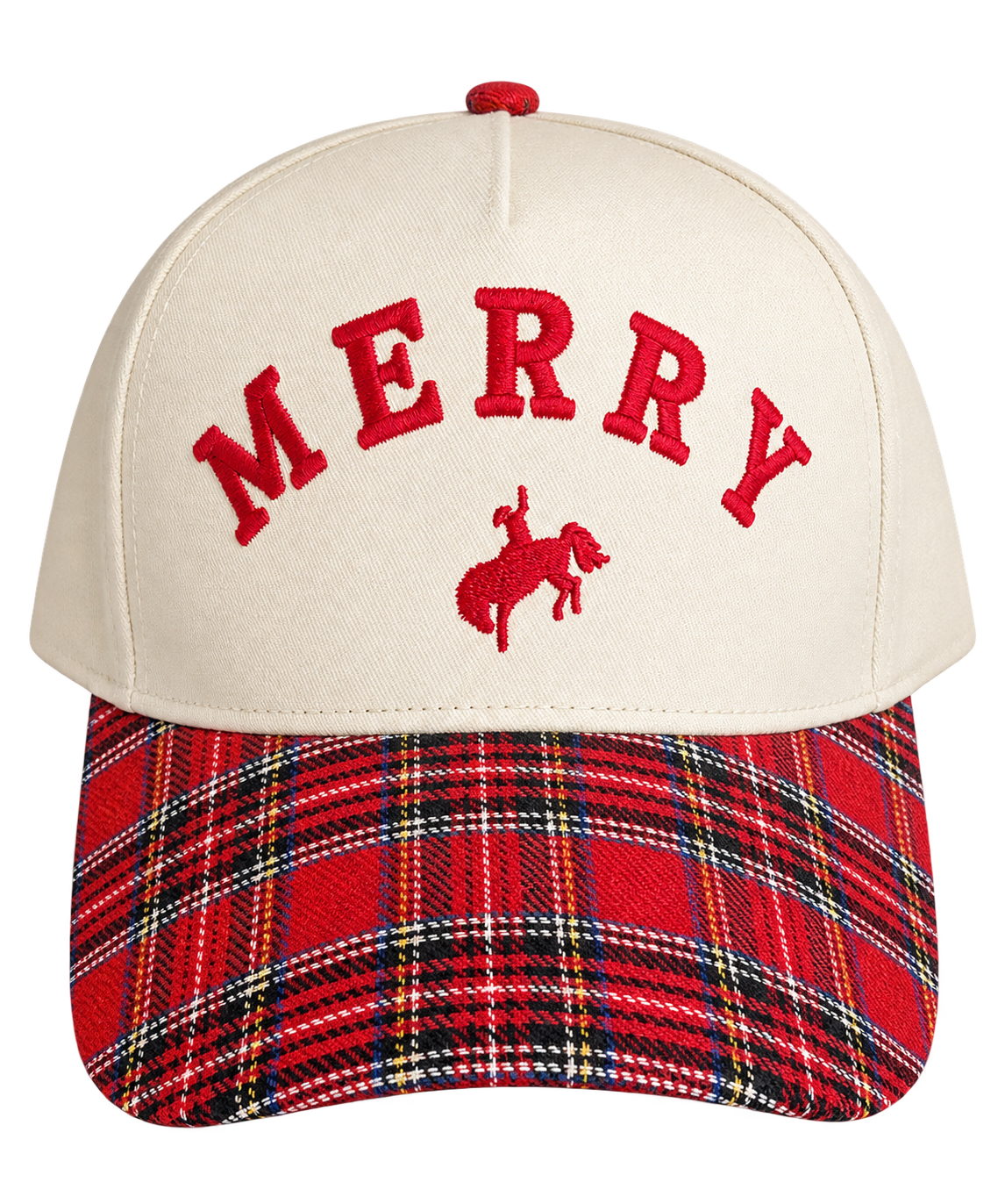 Merry Bronc  Embroidered  Red Plaid Cap (3 per pack)
