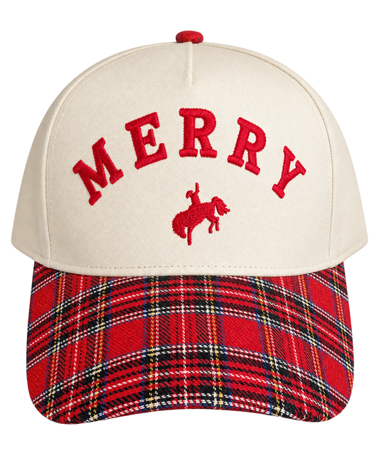 Merry Bronc  Embroidered  Red Plaid Cap (3 per pack)