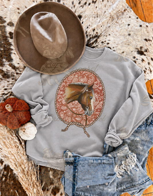 Fallen For Fall Paisley Horse Graphic Tee or Sweatshirt(Cement)