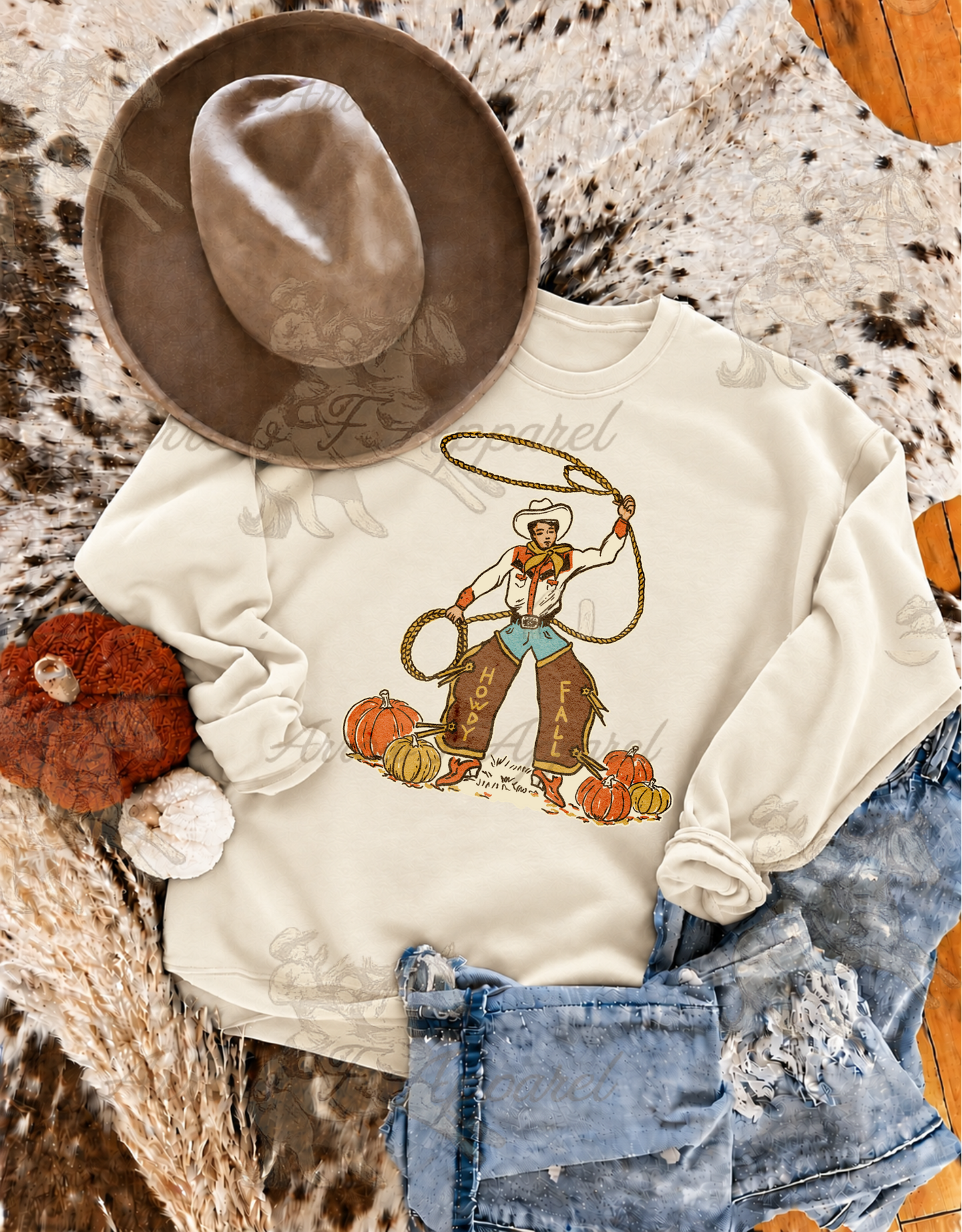 Howdy Fall Cowboy Graphic Tee or Sweatshirt(Sand)