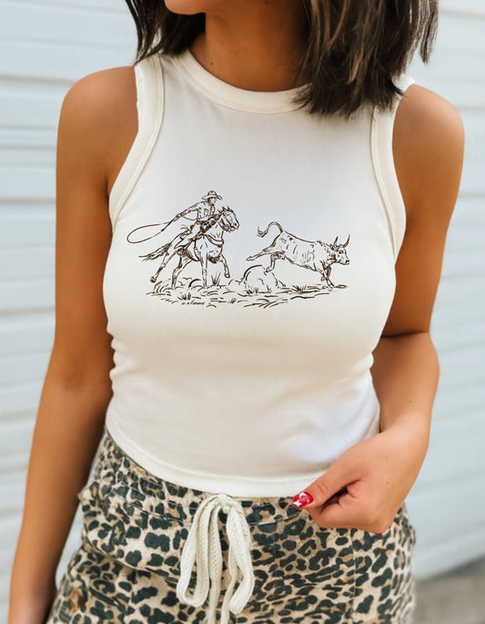 Cody Roper Sketch| Western Graphic  Cropped Tank