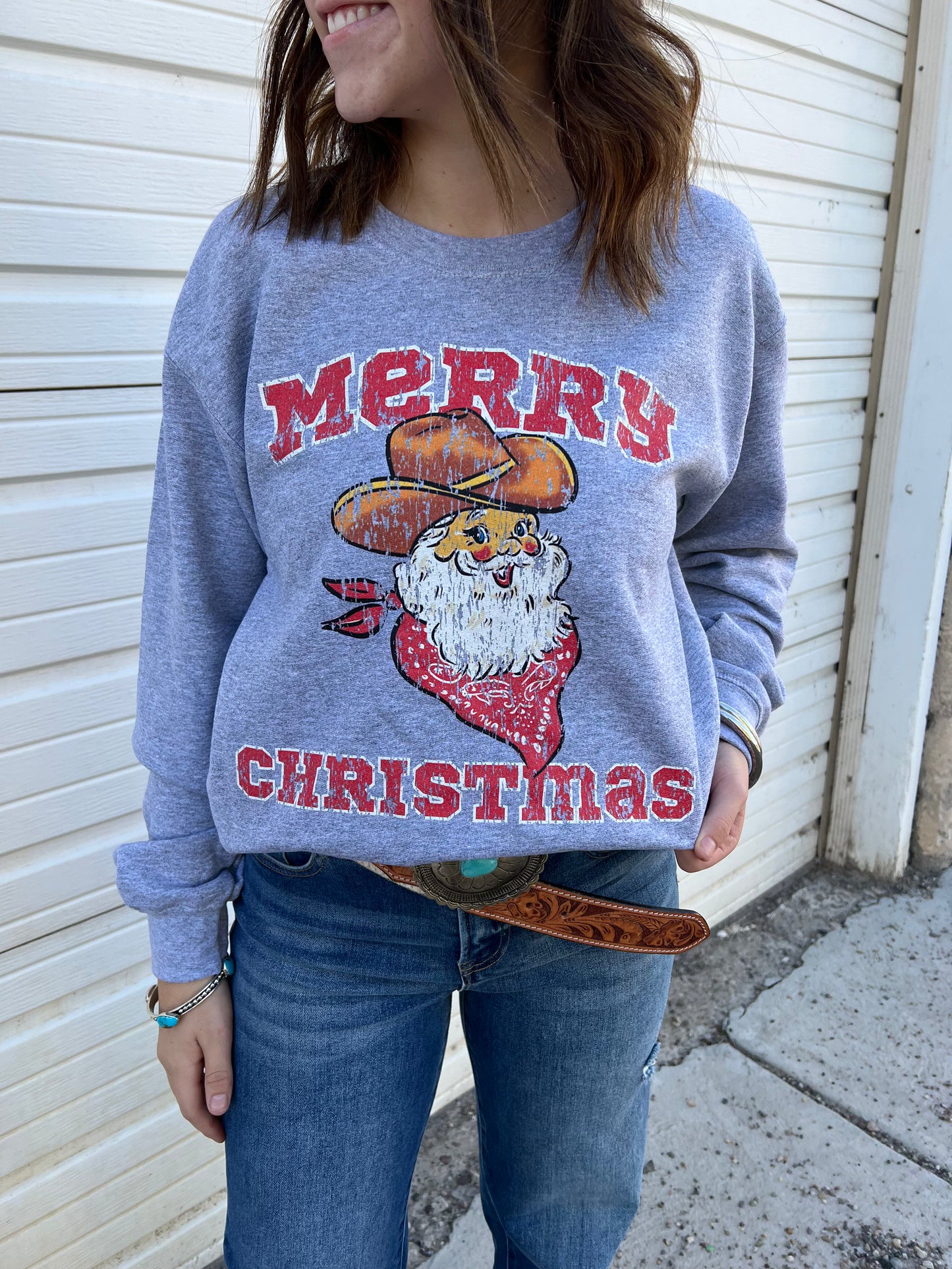 Merry Christmas Distressed Sweatshirt or Tee (Grey)