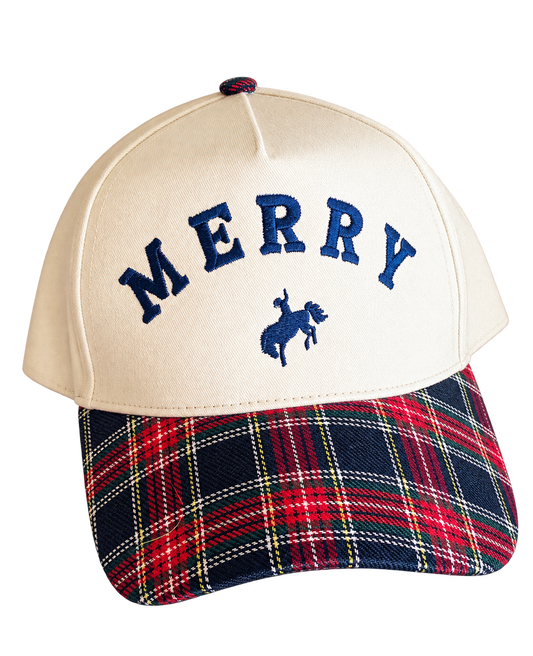 Merry Bronc  Embroidered | Blue Plaid Cap (3 per pack)