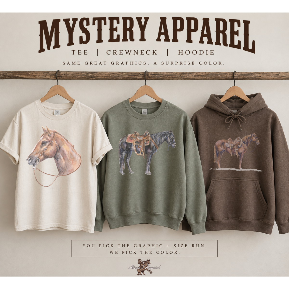 Mystery Western Graphic Apparel | Tee, Crewneck or Hoodie| IMPORTANT — LIMITED AVAILABILITY