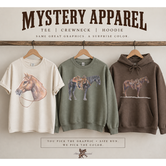Mystery Western Graphic Apparel | Tee, Crewneck or Hoodie| IMPORTANT — LIMITED AVAILABILITY