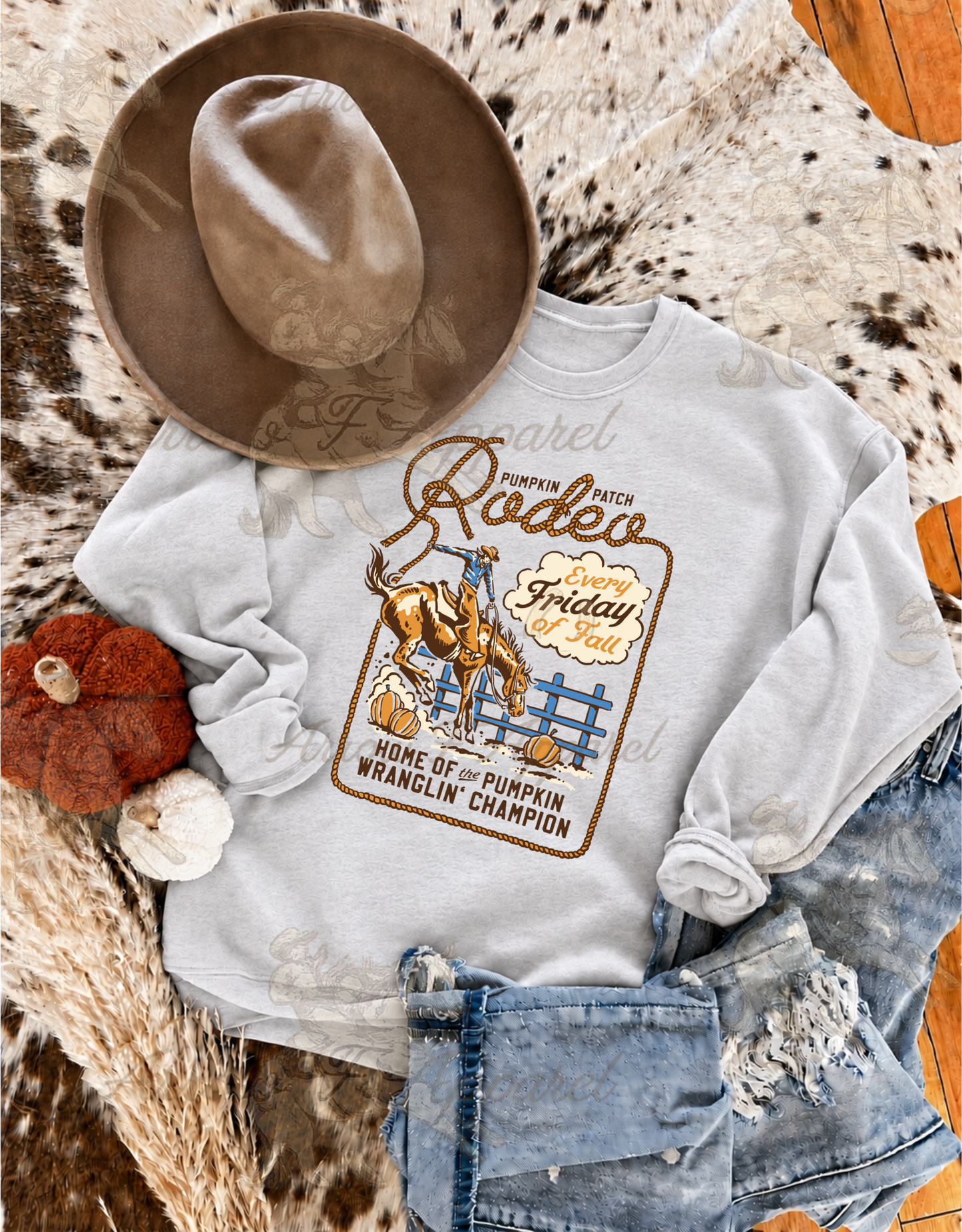 Pumpkin Patch Rodeo Graphic Tee or Sweatshirt(Ash)