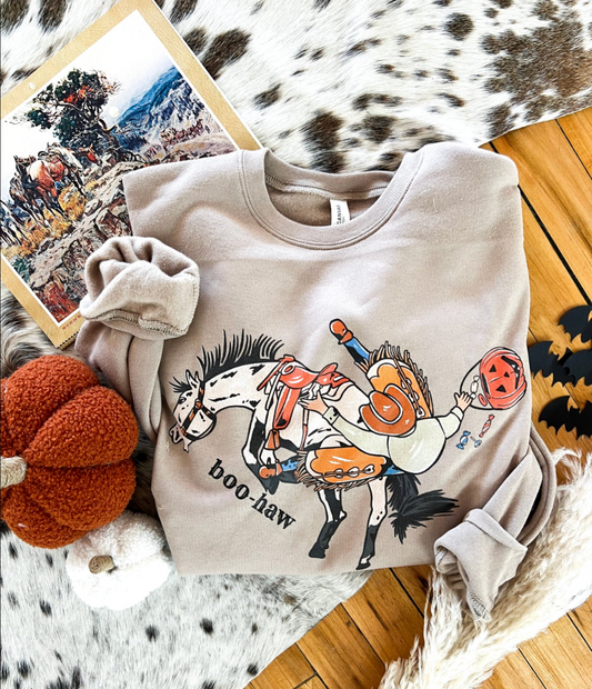 Boo-Haw Halloween Cowboy Sweatshirt – Dusty Taupe