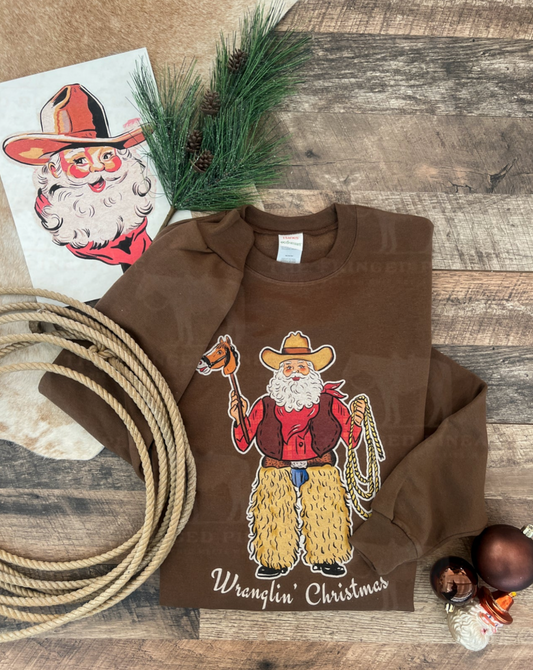 Wranglin Christmas Sweatshirt or Tee(Brown)