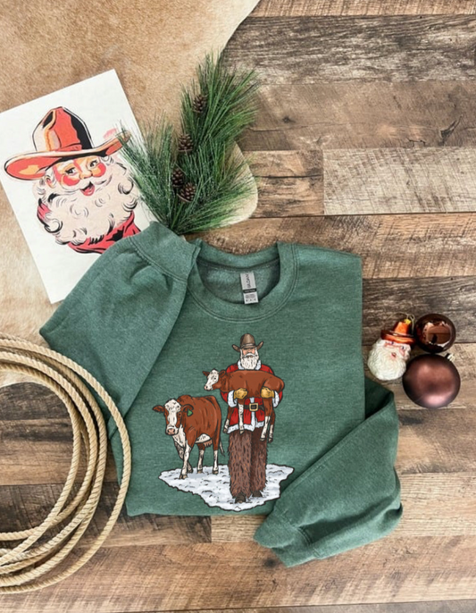 Always Knew Santa Was A Rancher Sweatshirt or Tee(Green)