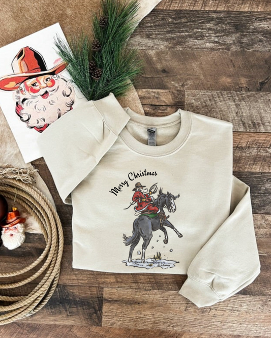 Buckeroo Santa Bronc Sweatshirt or Tee (Sand)