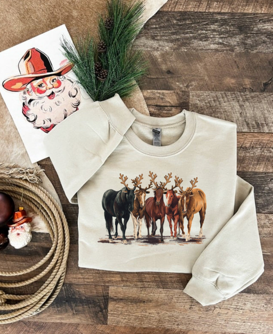 Reindeer Horses Sweatshirt or Tee(Sand)