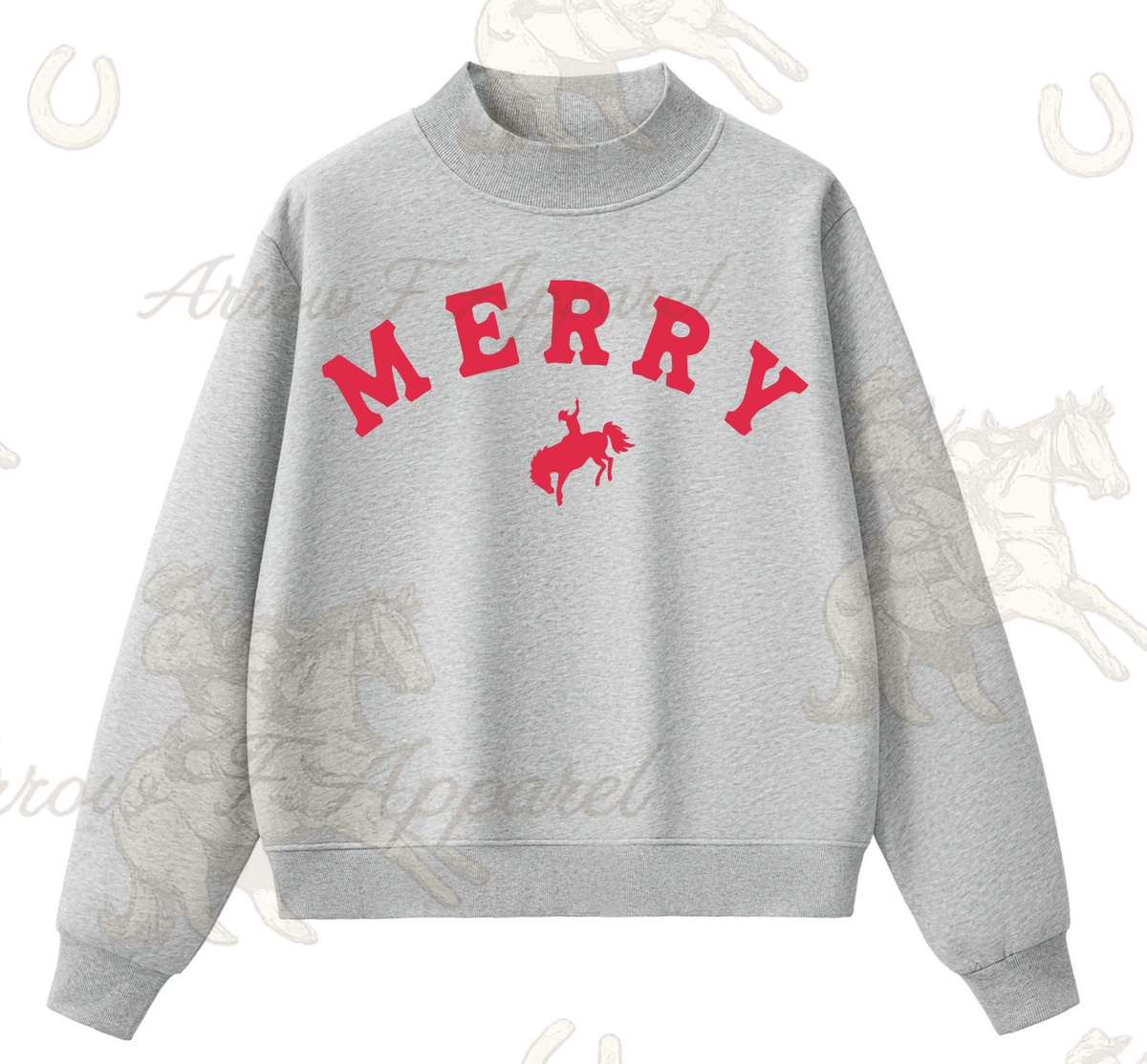 Merry Bronc Rider Mock Neck Sweatshirt(Heather Grey)