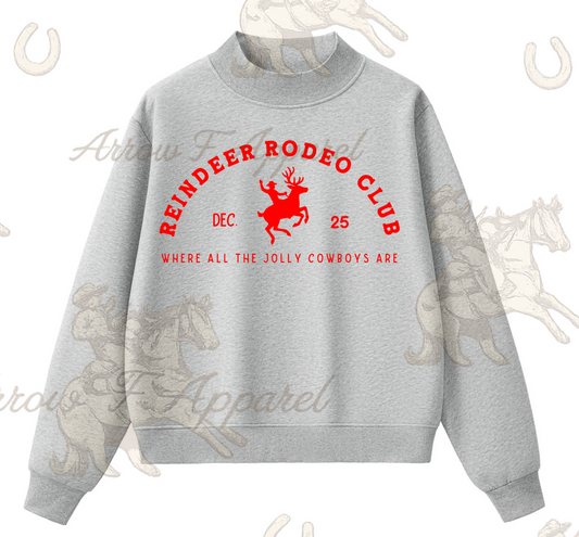 Reindeer Rodeo Mock Neck Sweatshirt(Heather Grey)