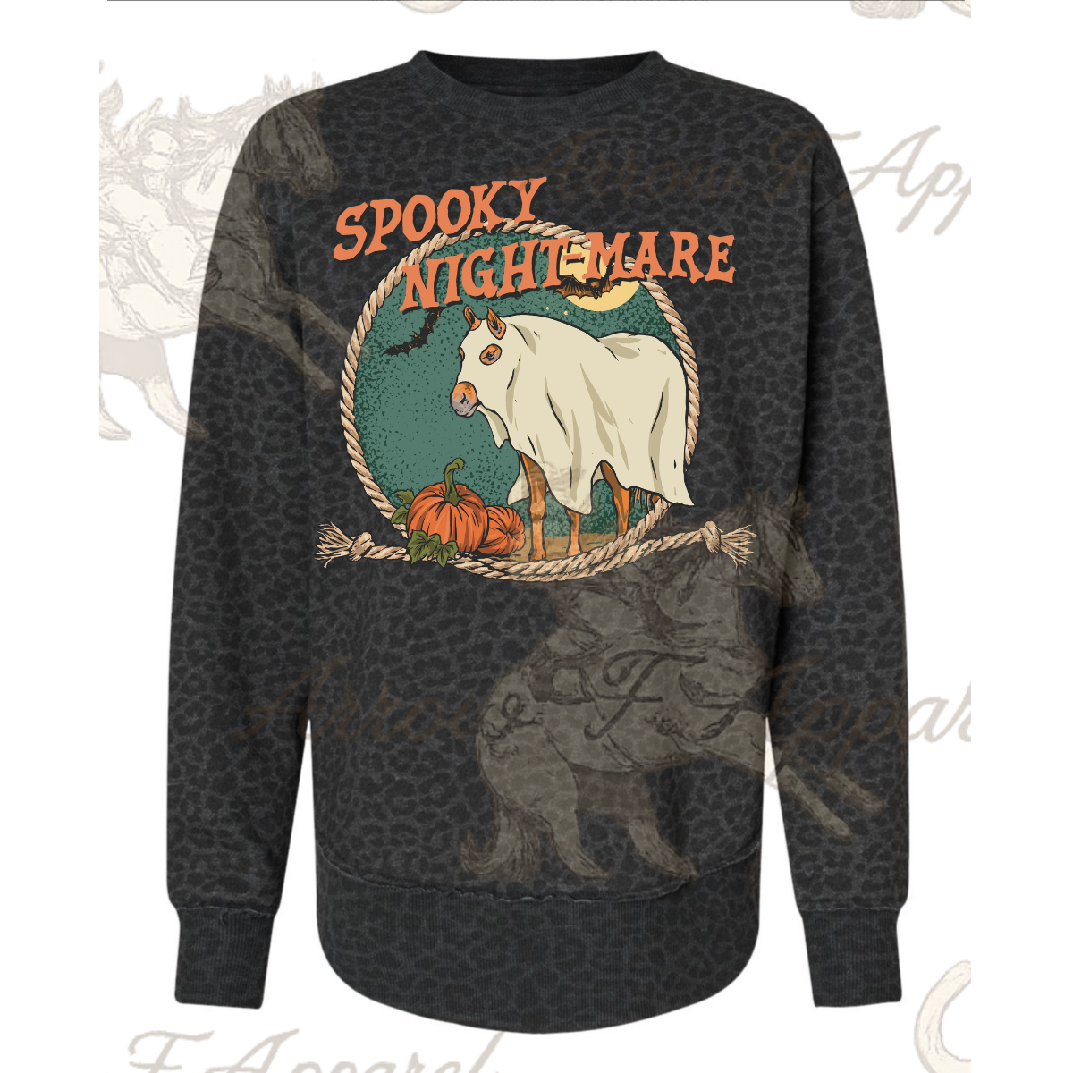 Spooky Nightmare Oversized Sweatshirt(Black Leopard)
