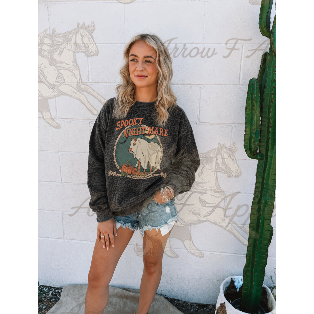Spooky Nightmare Oversized Sweatshirt(Black Leopard)