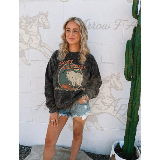 Spooky Nightmare Oversized Sweatshirt(Black Leopard)