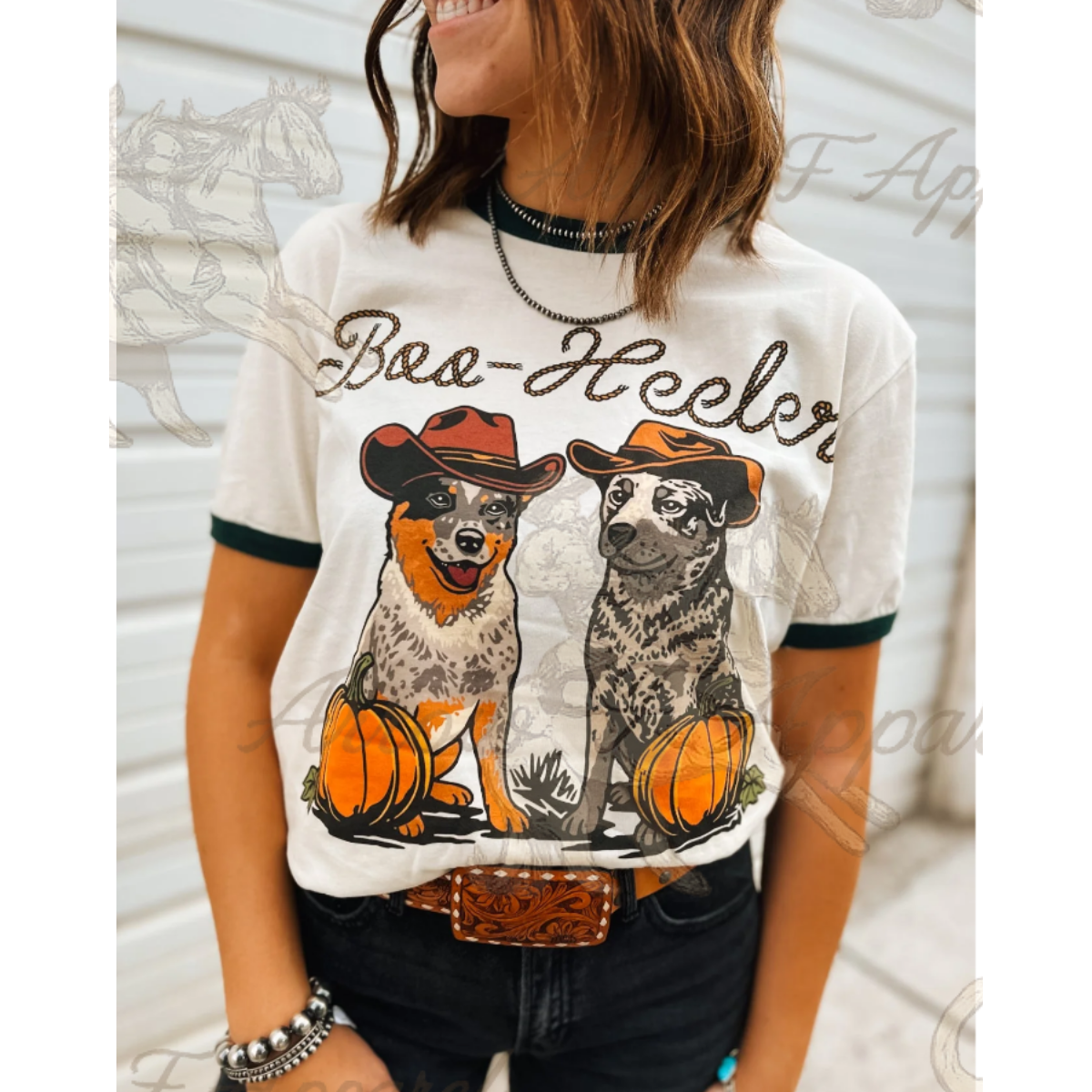 Boo-Heeler Ringer Tee (Forest/Cream)