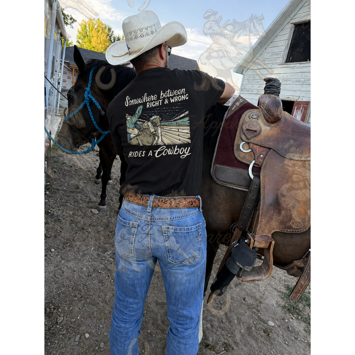 Somewhere Between Right & Wrong Rides a Cowboy T-Shirt |Unisex T-Shirt